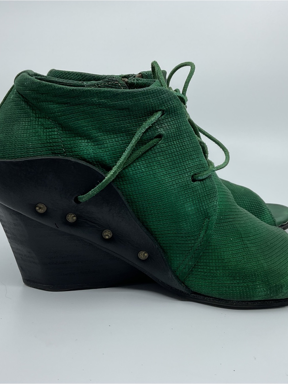A.S.98 Green Lace-Up Wedge Ankle Boots